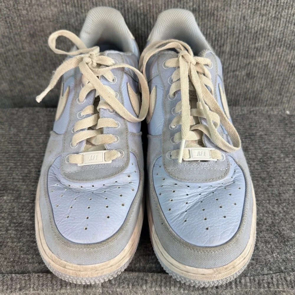 Nike Air Force 1 Low Light Blue Cream Leather Textile Sneakers AF1 Mens 7.5